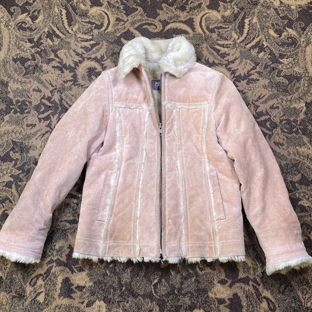 Wilson Leather Kids Girls Size Small Jacket Pink Suede Leather Faux Fur Lining